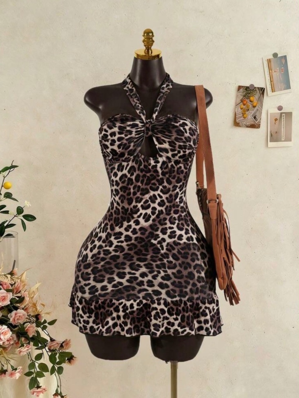 Cheeta print ruffle mini dress beachy vibes